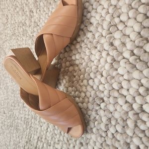 Beklina  sz 10.5 nude leather wood base casual shoes.